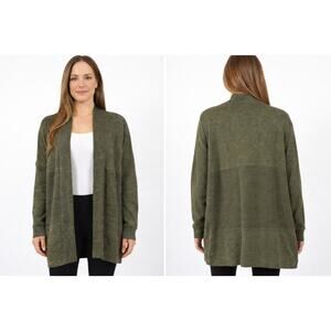 Lululemon In Lotus Wrap II Open Cardigan Sweater Olive Green Long Merino Size 6